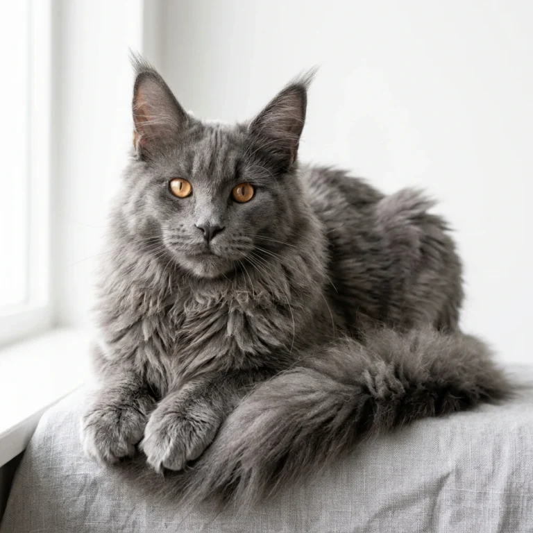 Blue grey Maine Coon cat with golden eyes