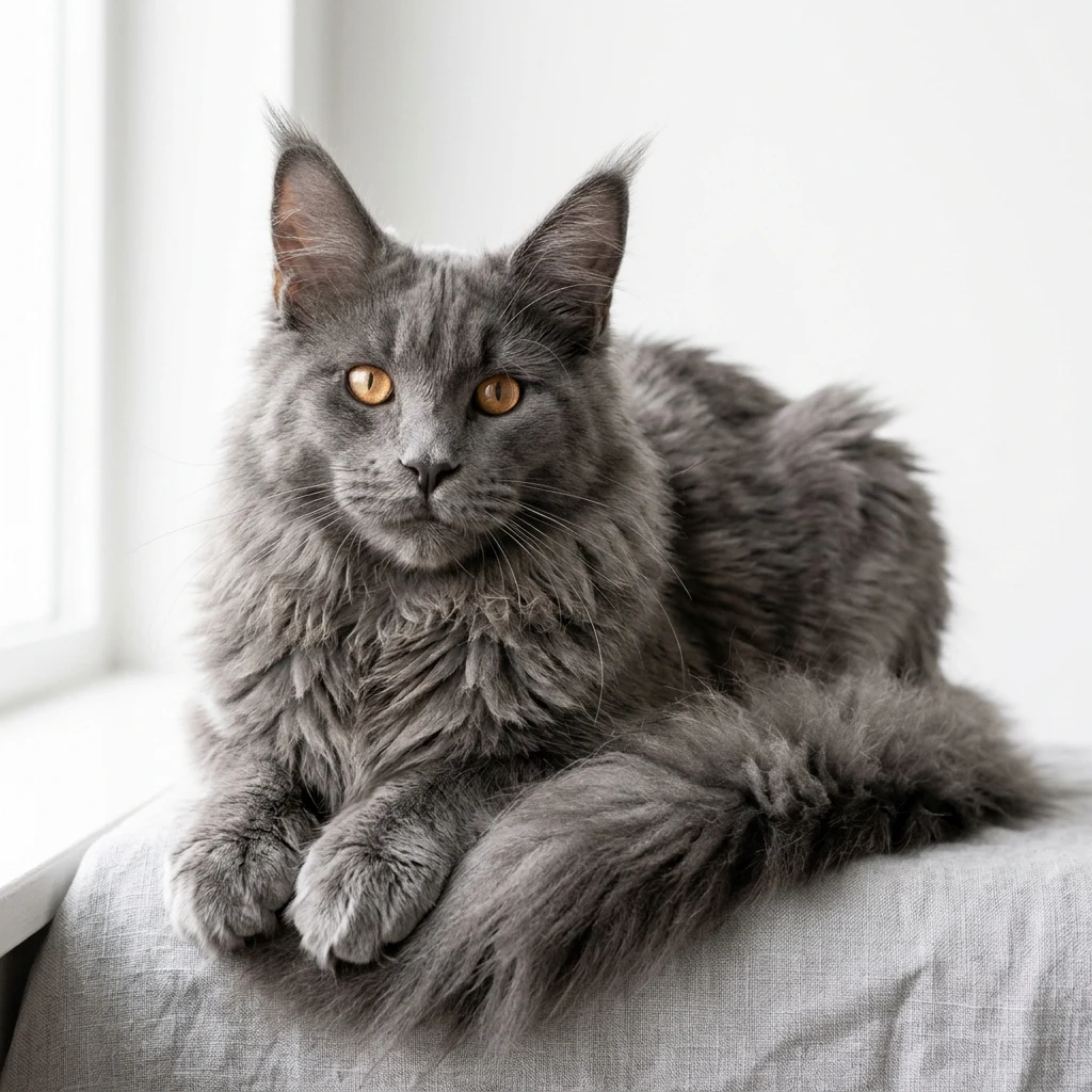 Blue grey Maine Coon cat with golden eyes