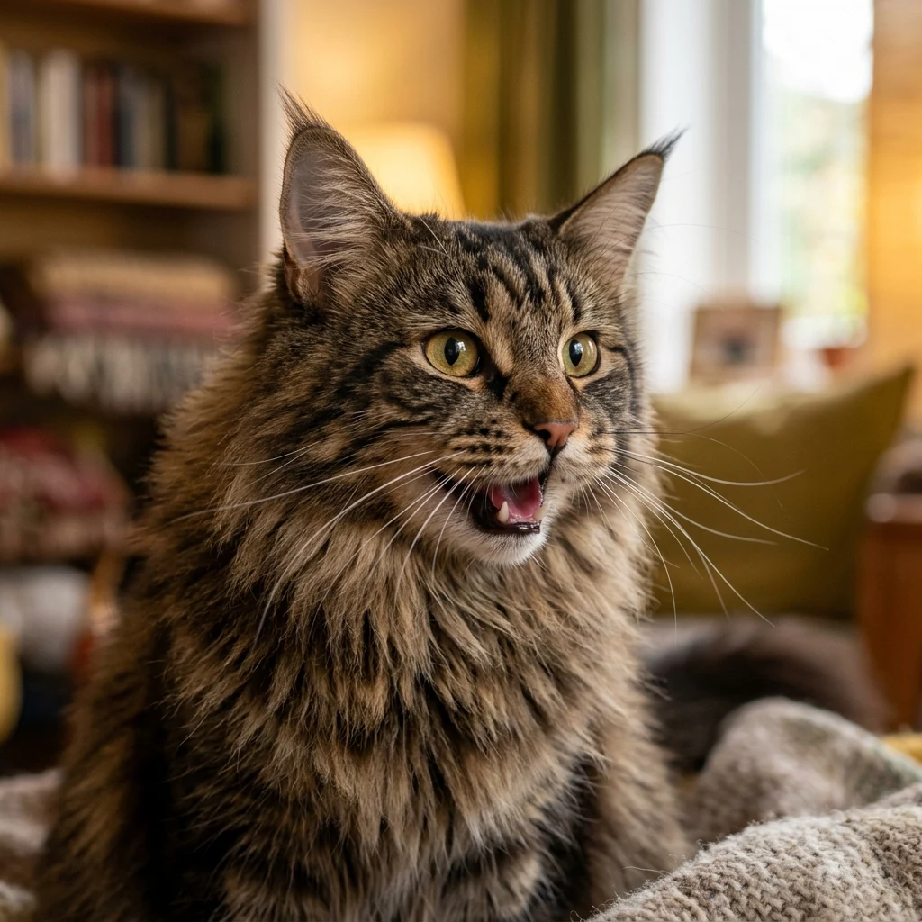 Maine Coon cat chirping and making bird-like sounds