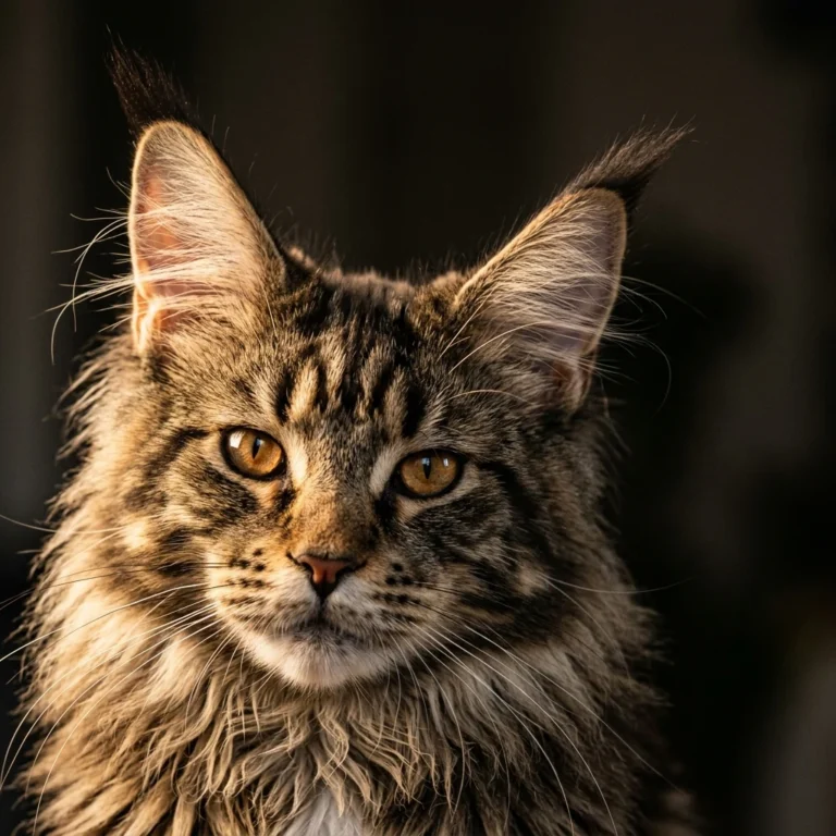 Maine Coon cat ear tufts and lynx tips close-up