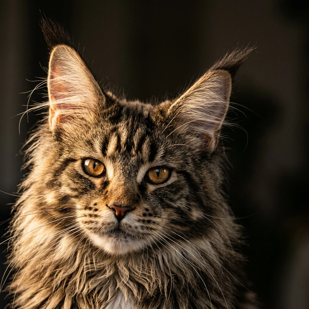 Maine Coon cat ear tufts and lynx tips close-up