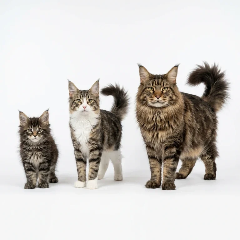 Maine Coon cat growth stages from kitten to adult