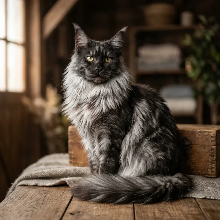 Smoke Maine Coon cat with dramatic two-toned coat